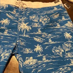 NWT Roundtree & Yorke Blue and White Tropical Swim Shorts 4XB